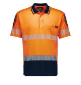 Men's Hi Vis Flux Segmented Tape S/S Polo - Orange/Navy 